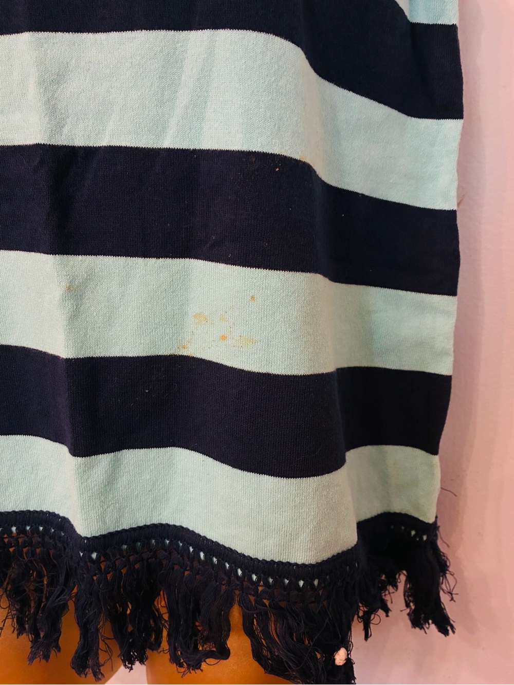 Sail to Sable Blue Stripe Fringe Sleeveless Knit Tank Top Medium Coastal Prep - Picture 3 of 5